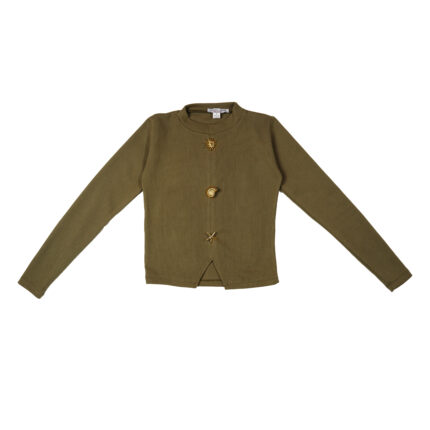 Top court en tricot côtelé Vert avec Boutons Marins Dorés