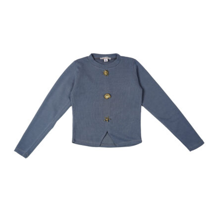 Top court en tricot côtelé Bleu avec Boutons Marins Dorés