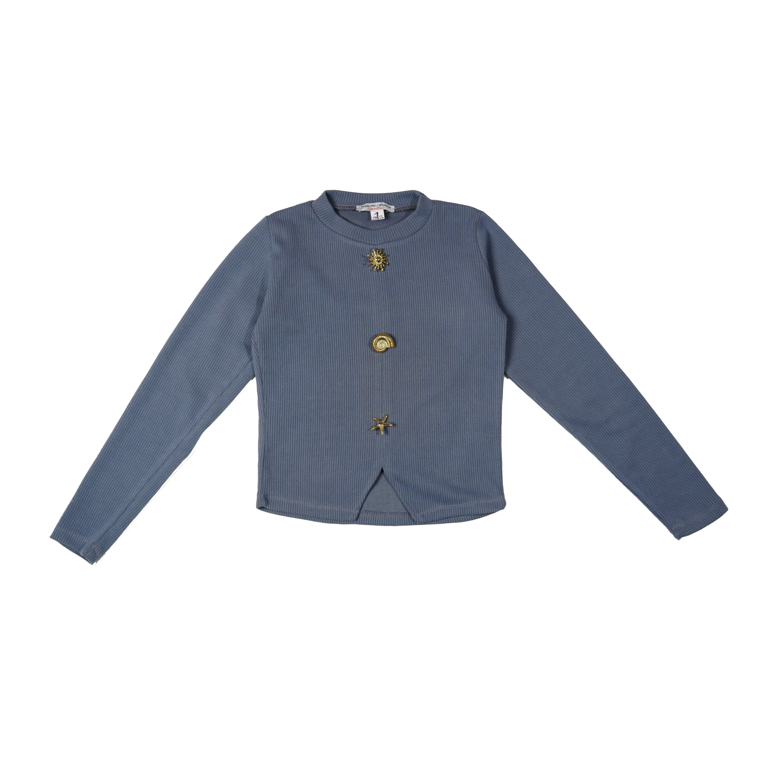 Top court en tricot côtelé bleuavec Boutons Marins Dorés Top court en tricot côtelé Bleu avec Boutons Marins Dorés – Image 1