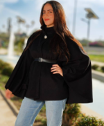 Cape Noir ultra tendance en velours de laine – Image 2